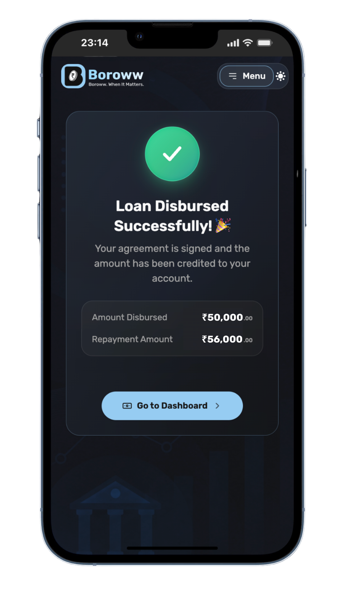 Instant Loan Disbursal Screen